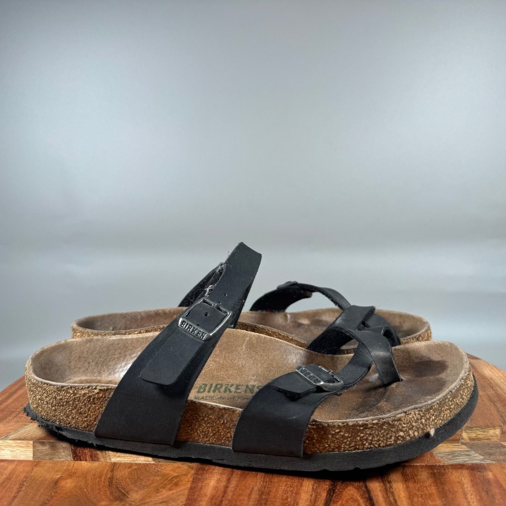 Birkenstock Mayari Black Vegan Strappy Toe Loop Sandals Womens 7 EU 38 Regular